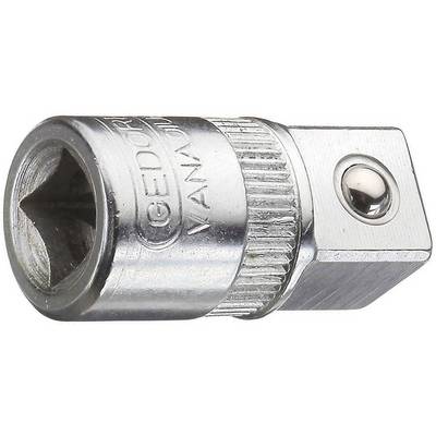 Egy fémből készült ezüstszínű csapos dugókulcs adapter, négyzet alakú nyílással és bordázott gyűrűvel a szerszámokhoz történő rögzítéshez.