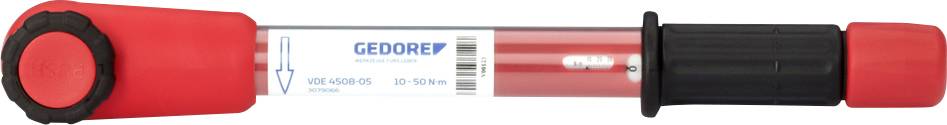Egy piros GEDORE típusú nyomatékkulcs, 25-től 130 Nm-ig terjedő skálával, precíziós csavarozási munkákhoz alkalmas.