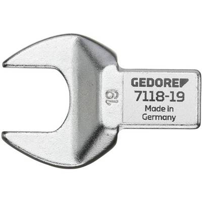Nyitott villáskulcs GEDORE 7118-19 'Made in Germany' felirattal, ezüstszínű, 19 mm-es méretben.