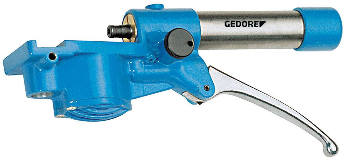 Kék színű, fémkaros mechanikus kézi szivattyú, 'Gedore' jelöléssel. Folyadékok szivattyúzására használják.