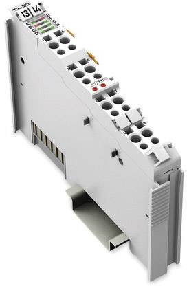 Egy szürke elektronikai modul több csatlakozóhellyel és színesen jelölt csatlakozókkal, fehér háttéren ábrázolva.