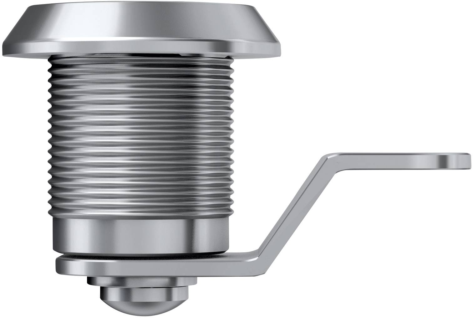 Fémes csavart alkatrész menettel és oldalsó emelőkarral, amely valószínűleg mechanikai csatlakozásokhoz vagy rögzítésekhez használható.