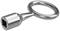 Egy ezüstszínű vontató kampó gyűrű alakban, négyzetes végződéssel, fehér háttér előtt ábrázolva.