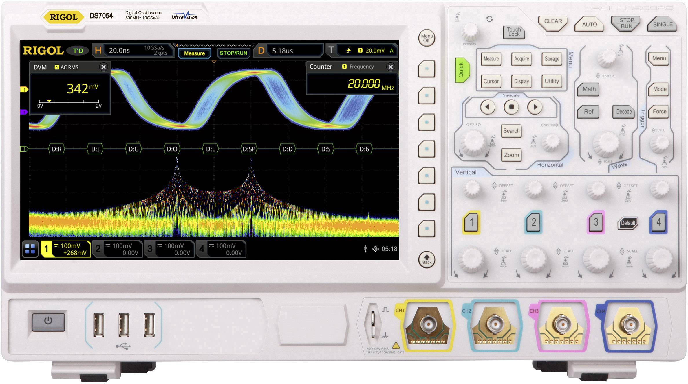 Rigol DS7054 Digitális oszcilloszkóp Kalibráció (ISO) 500 MHz 10 GSa/mp 500 Mpts Multiméter funkciók 1 db
