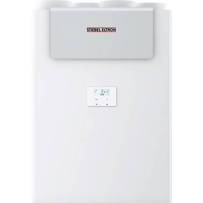 Stiebel Eltron hőszivattyú fehér háttér előtt digitális kijelzővel.