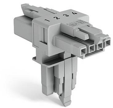 Egy szürke, téglalap alakú, elektromos csatlakozó, amelynek tetején '1', '2', '3', '4' jelölések vannak.