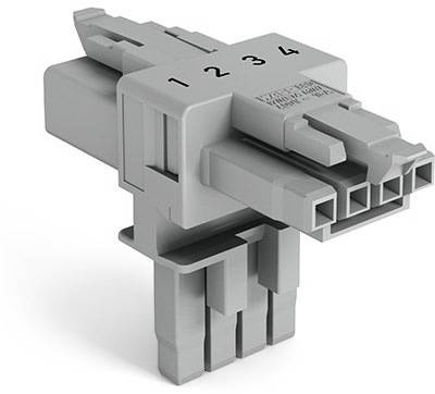 Szürke elektromos csatlakozó négy számozott érintkezővel (1-től 4-ig) egy sorban. Használata műszaki berendezésekben.