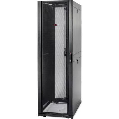 Fekete IT-szerver rack szekrény üvegajtóval, alkalmas szerverek és egyéb hálózati eszközök tárolására adatközpontokban.