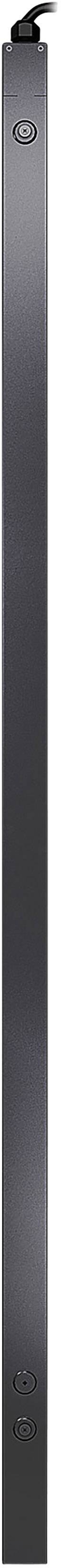 Fekete, karcsú hangszóró minimalista dizájnnal, alkalmas otthoni mozi- vagy zenerendszerekhez.