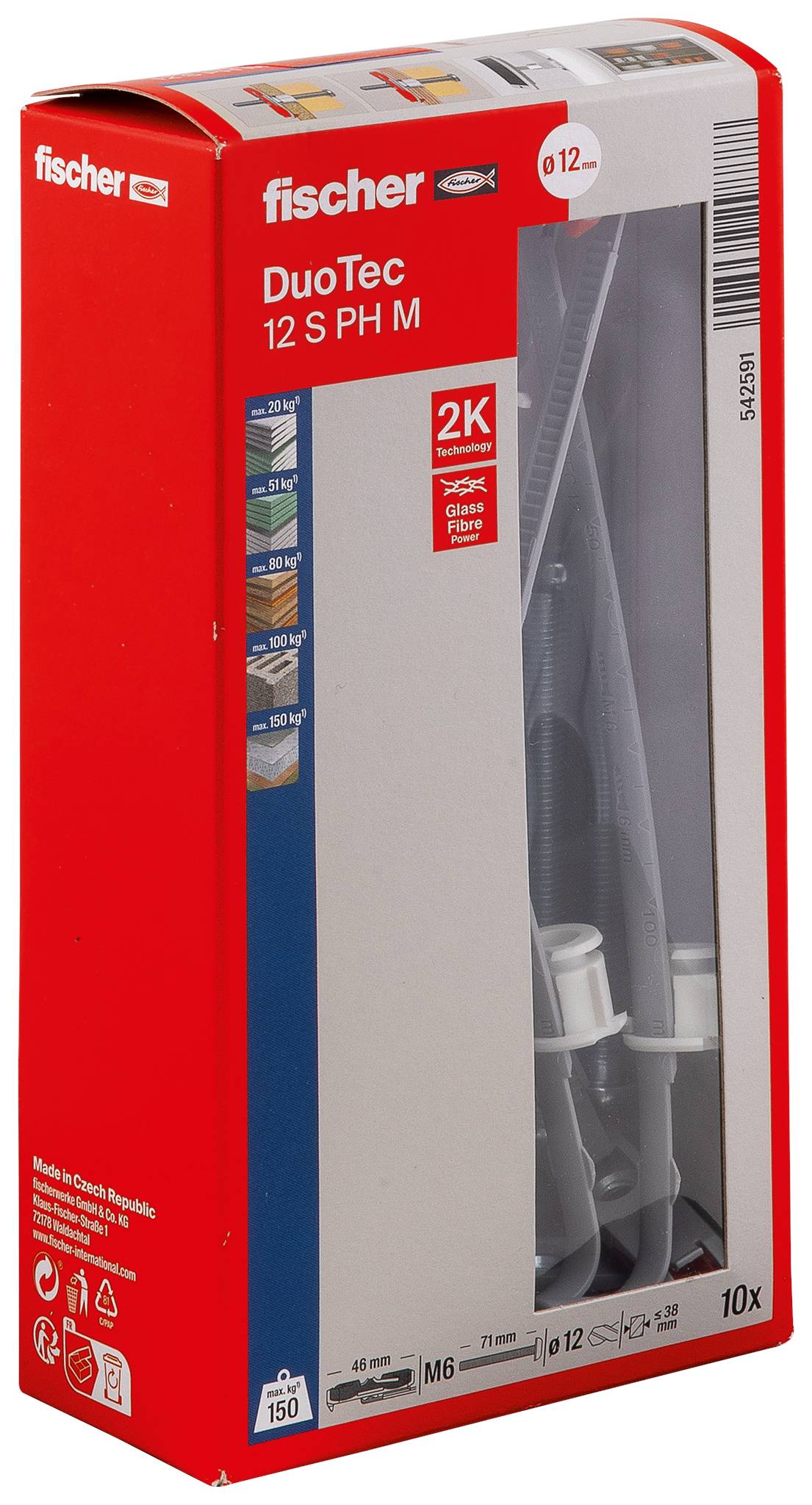Fischer 542591 DUOTEC 12 S PH M LD Üreges tipli 10 db