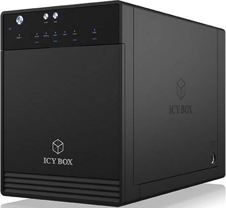 ICY BOX fekete külső merevlemez-ház több LED-jelzőfénnyel az elülső oldalán.