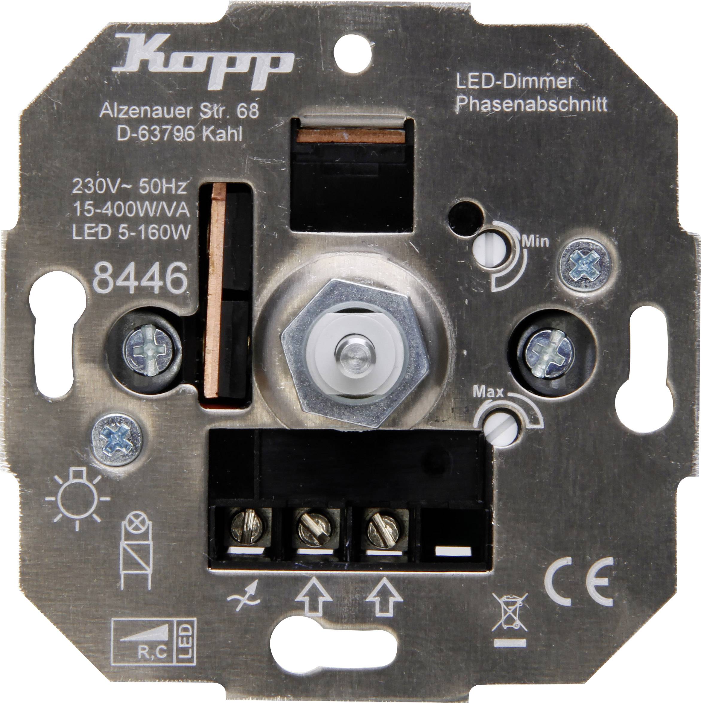 Kopp 844600004 Beépíthető dimmer Alkalmas fényforrásokhoz: Izzó, Halogén izzó, LED-es izzó Szürke