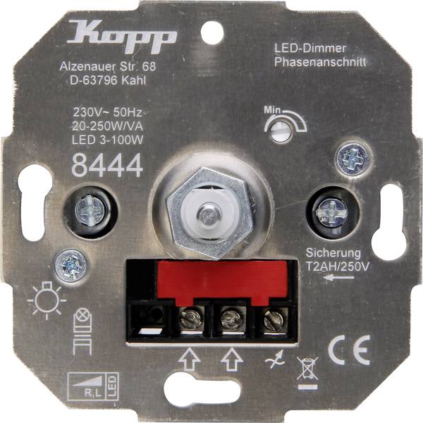 Kopp 844400008 Beépíthető dimmer Alkalmas fényforrásokhoz: LED-es izzó, Halogén izzó, Izzó Fémes