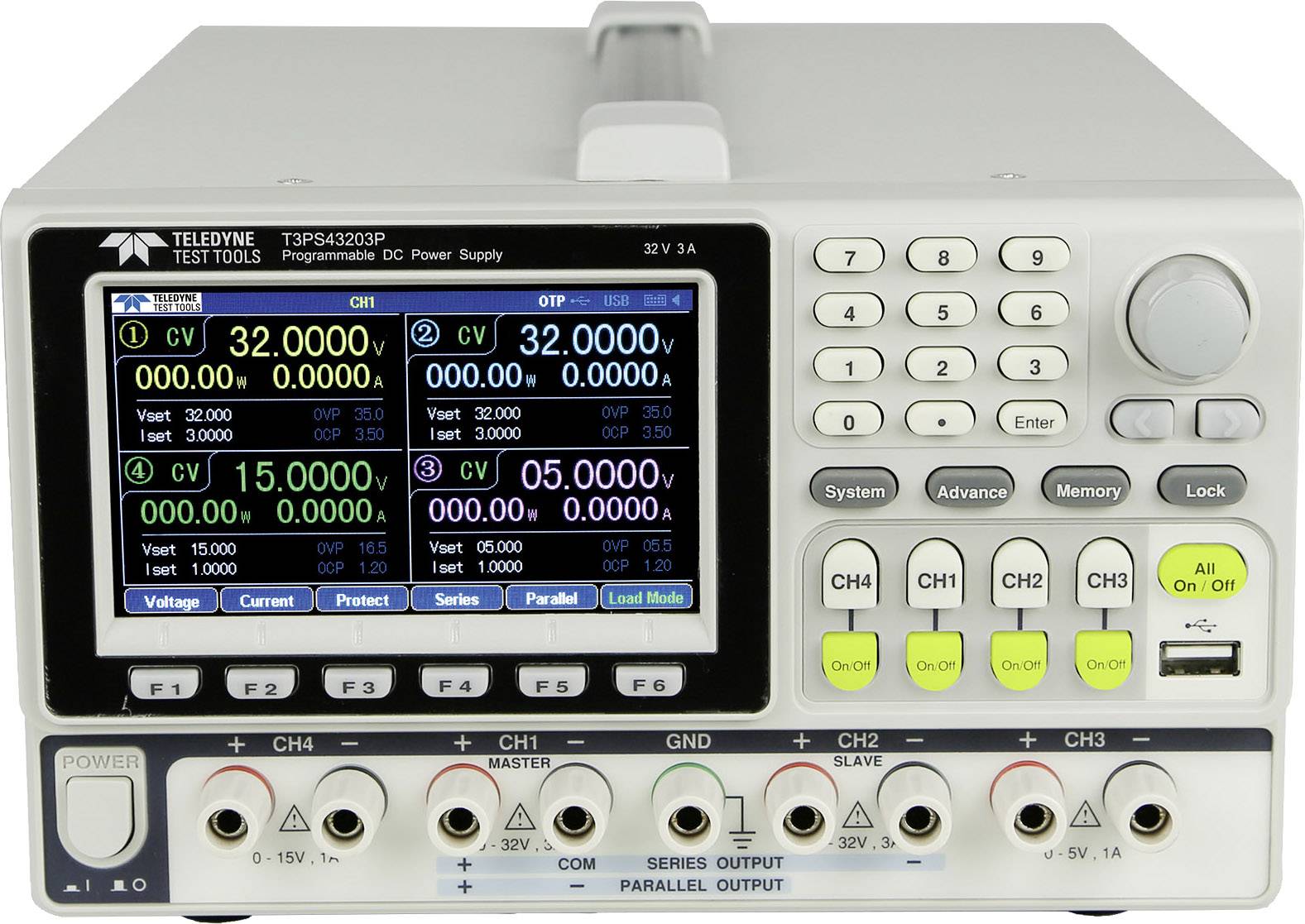 Teledyne LeCroy T3PS43203 Labortápegység, szabályozható Kalibráció (DAkkS) 0 - 32 V 0 - 3 A 212 W Kimenetek száma 4 x