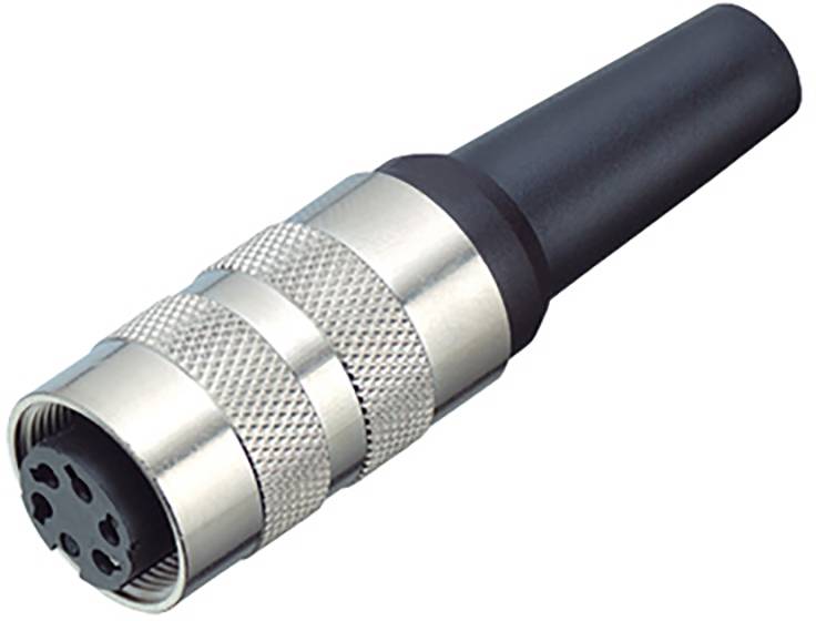 Egy ezüst és fekete 5-pólusú DIN-csatlakozó, amelyet leggyakrabban audió-csatlakozásokhoz vagy régebbi számítógépes hardverekhez használnak.