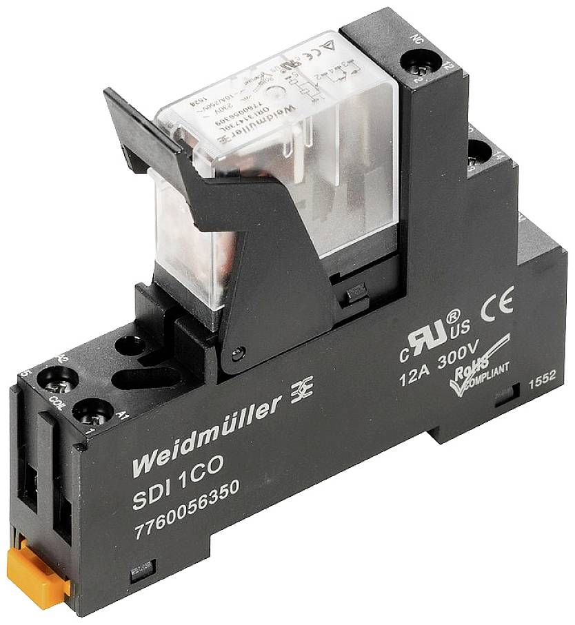 Weidmüller relé modul SDI1CO, fekete ház, 12A, 300V.