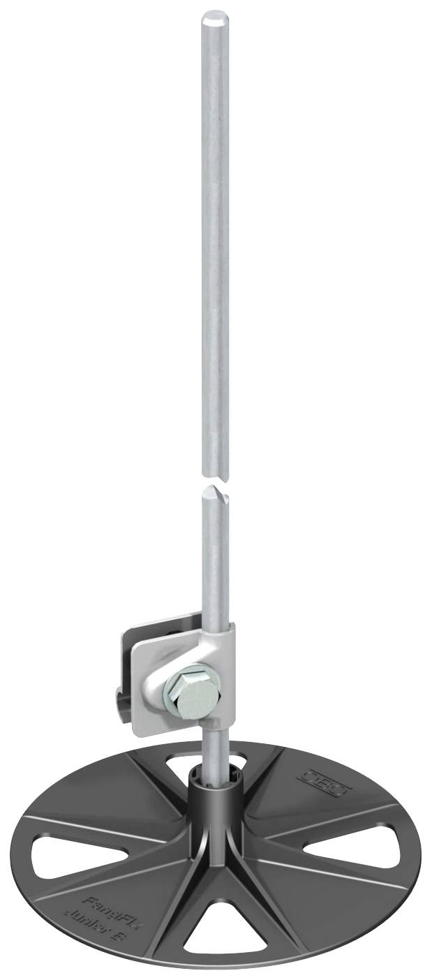 Egy fekete alapú és függőleges fémrúddal rendelkező antennatartó. Egy csavar rögzíti egy rögzítőmechanizmushoz.