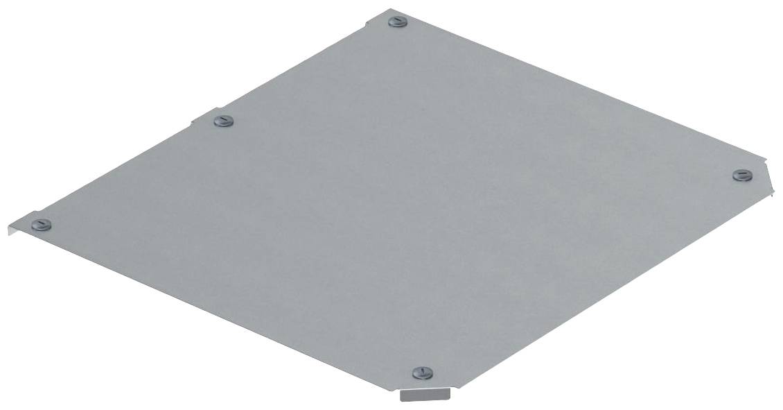 Négy sarokpontján látható csavarral ellátott fémlemez, enyhén ferdén ábrázolva.