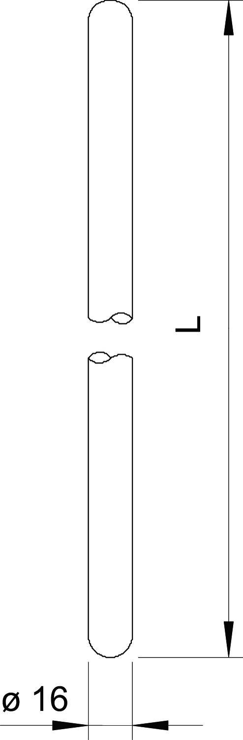 Két hengeres tárgy, függőlegesen elhelyezve, 16 mm átmérővel; közöttük függőleges távolság.