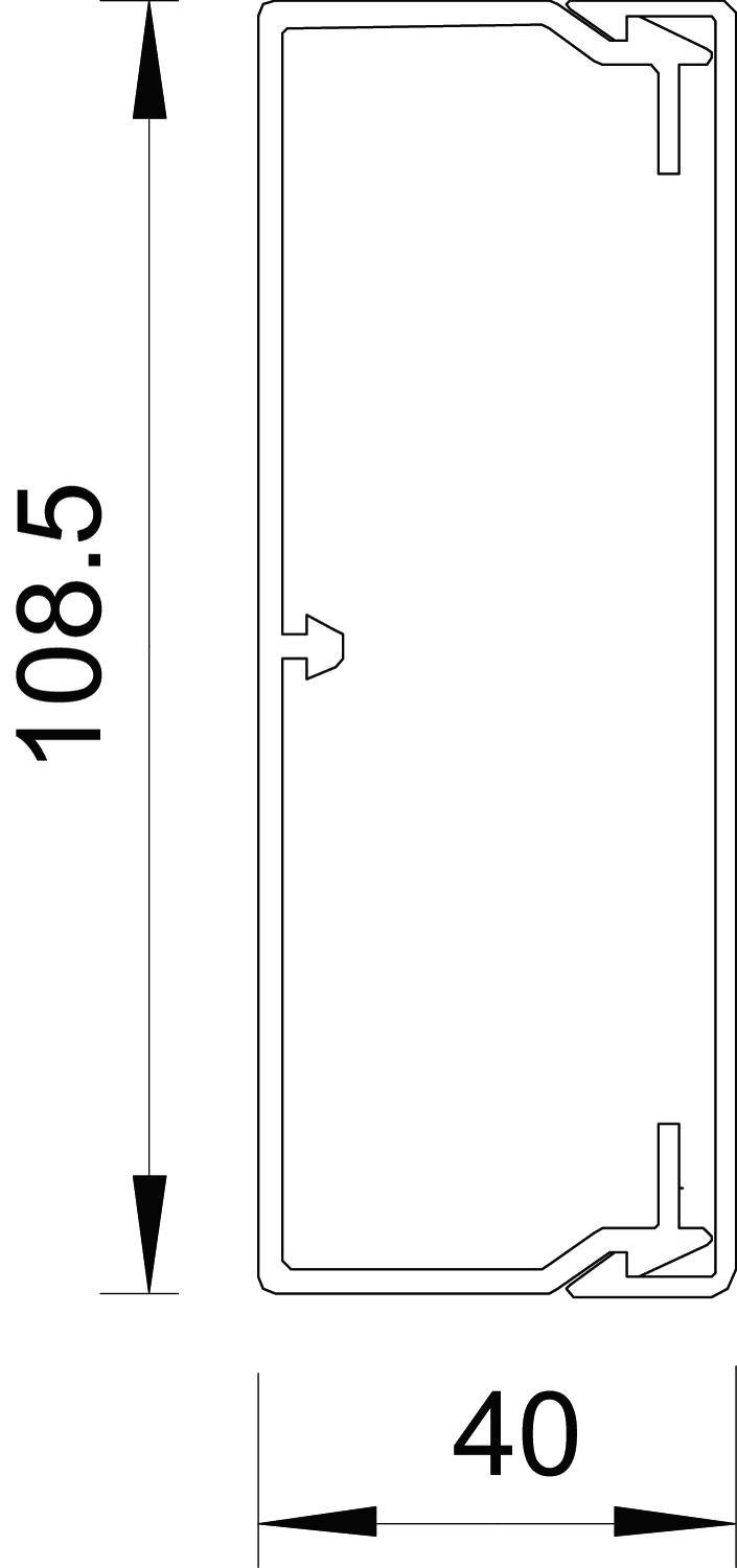2D-rajz egy téglalap alakú profilról méretekkel: magasság 108,5 mm, szélesség 40 mm.