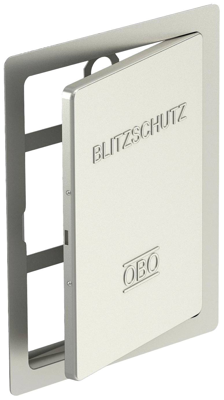 A 'Blitzschutz' egy ezüstszínű fémkeretben helyezkedik el, amelynek egy ajtaja egy védelmi rendszer részét képezi.