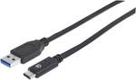Manhattan USB 3.1 C típusú Gen2 kábel A típusú hím C típusú hím, 10 Gbps, 0,5 m, fekete