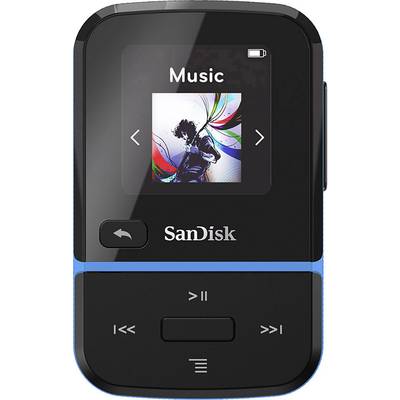 SanDisk Clip Sport Go MP3 lejátszó 16 GB Kék Rögzítő csíptető, FM rádió, Beszédfelvét