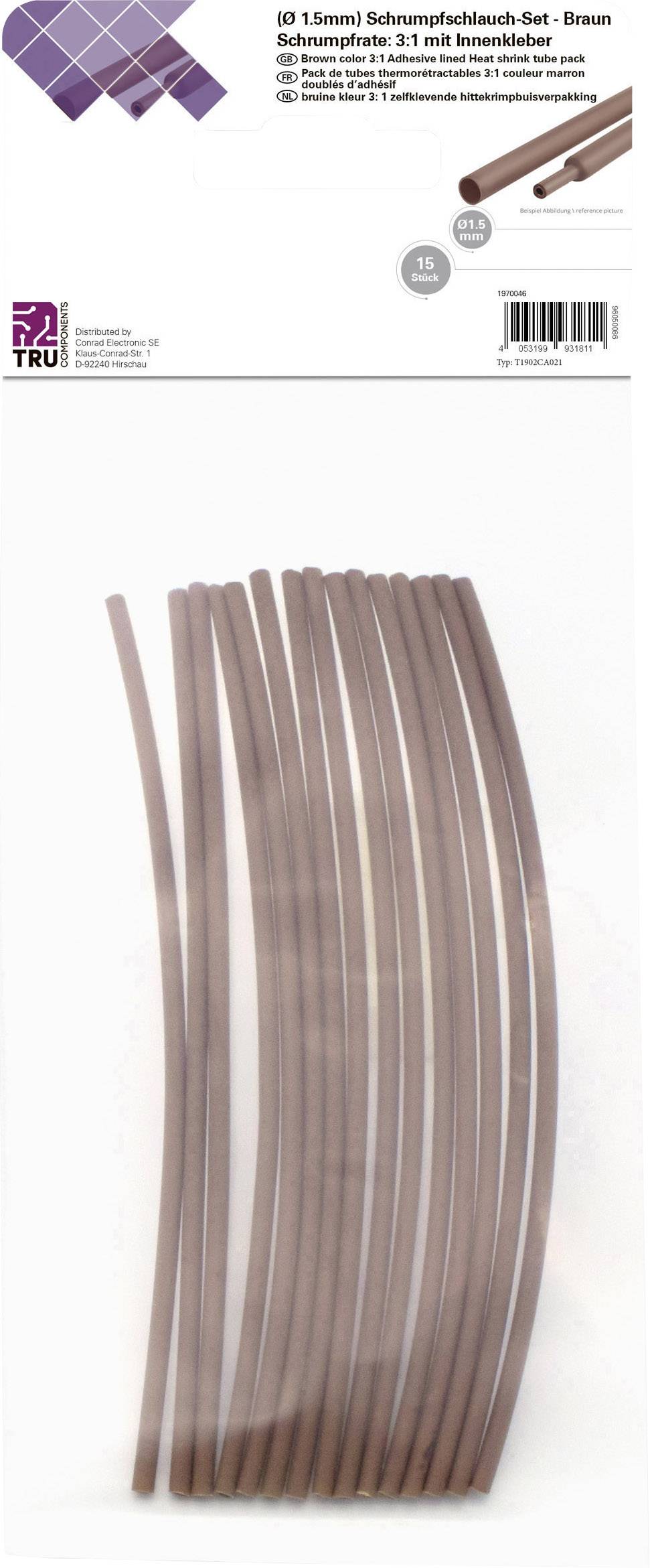 TRU COMPONENTS T1902CA021 Zsugorcső készlet Barna 1.50 mm 0.50 mm Zsugorodási arány:3:1 15 db