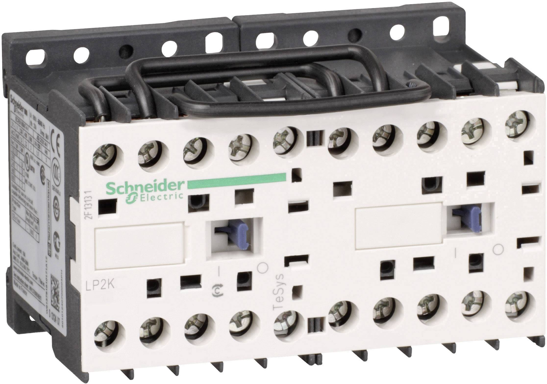 Egy Schneider Electric gyártmányú LP2K típusú kapcsoló, több csatlakozási ponttal és fekete kerettel elektromos vezérléshez.
