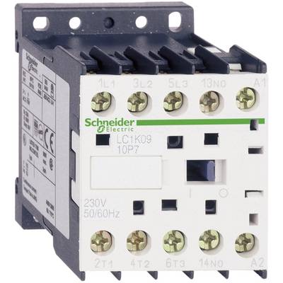 Egy Schneider Electric gyártmányú elektromos kontaktor, amelynek típusjelzése 'LC1K09' és '230V 50/60Hz', elektromos berendezések vezérlésére alkalmas.