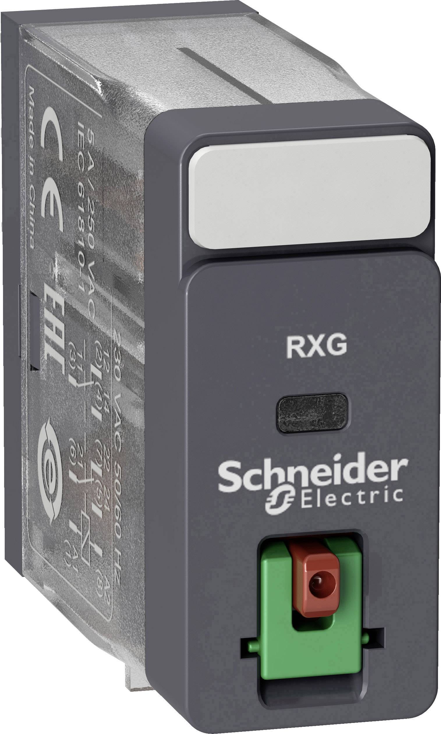 A 'Schneider Electric' Relé, RXG modell, mutatja a márkanevet. Ipari automatizálási alkalmazásokhoz alkalmas.