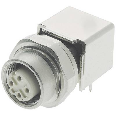 M12-es ezüst csatlakozó, kerek, többpólusú, műanyag alapú csatlakozóval, ipari vagy mechanikai alkalmazásokhoz tervezve.