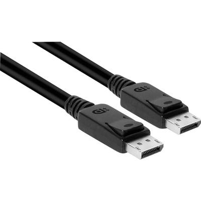 Két fekete DisplayPort-kábel csatlakozókkal mindkét végén, amelyeket monitorok számítógépekhez történő csatlakoztatásához használnak magas minőségű videóátvitel céljából.