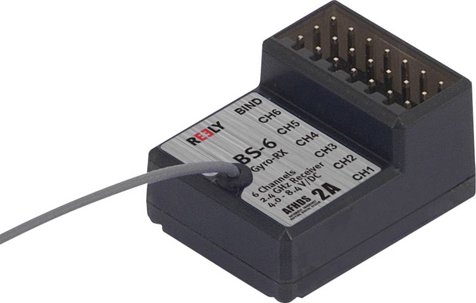 'SB-6' rádióvevő antenna és hat csatorna. Fekete, téglalap alakú ház oldalsó csatlakozóhelyekkel.