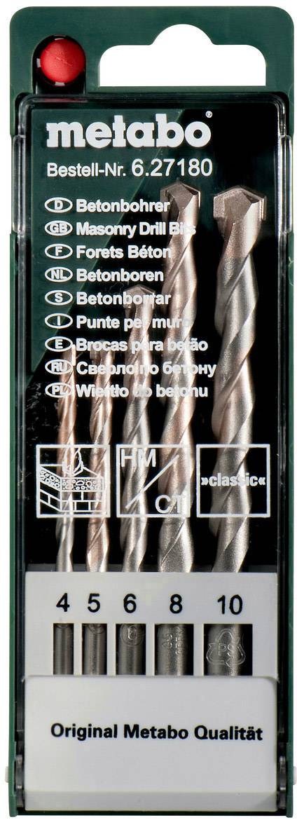 Metabo 627180000 Beton spirálfúró készlet 5 részes 4 mm, 5 mm, 6 mm, 8 mm, 10 mm Hengeres befogószár 5 db