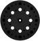 Fekete, kerek csiszolókorong több szimmetrikus lyukkal, amelyet csiszológépre szerelnek. Optimalizálja a porelszívást.