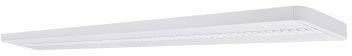 Fehér, téglalap alakú LED mennyezeti lámpa egyszerű, modern dizájnnal, irodai vagy lakótéri belsőterekhez egyaránt alkalmas.