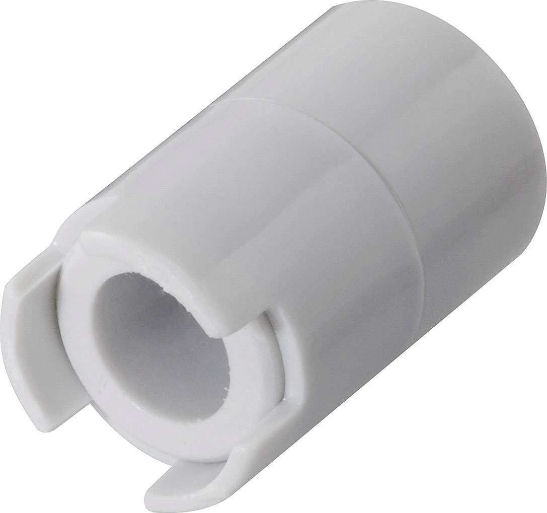 Egy fehér, hengeres adapter műanyag házban, nyitott végekkel, amelyet gyakran elektronikai alkalmazásokban használnak.