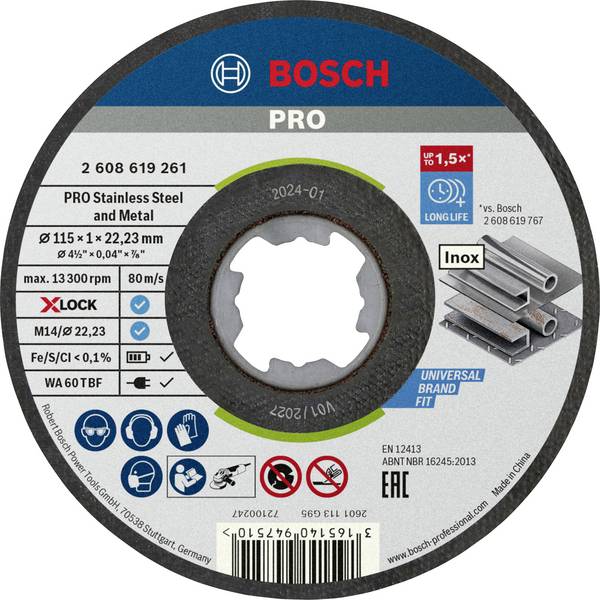 Bosch Accessories  X-LOCK Standard for Inox WA 60 T BF  2608619266  Vágótárcsa készlet  115 mm  10 db  Fém, Nemesacél
