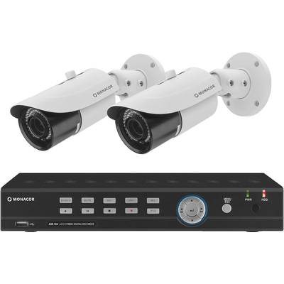 Monacor  AXZ-204BVM Analóg, AHD, HD-TVI Megfigyelő kamera készlet 4 csatornás 2 db kamerával 1920 x 1080 pixel  1 TB