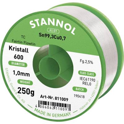 Stannol Kristall 600 Fairtin Forrasztóón, ólommentes Ólommentes Sn99,3Cu0,7 REL0 250 g 1 mm