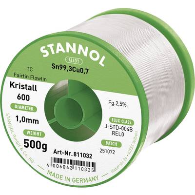 Stannol Kristall 600 Fairtin Forrasztóón, ólommentes Ólommentes Sn99,3Cu0,7 REL0 500 g 1 mm
