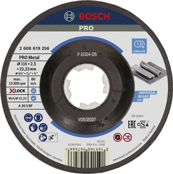 <br>  Bosch Accessories<br>  2608619256<br>  2608619256<br>  Vágótárcsa, hajlított<br>  115 mm<br>  1 db<br>  Fém<br>