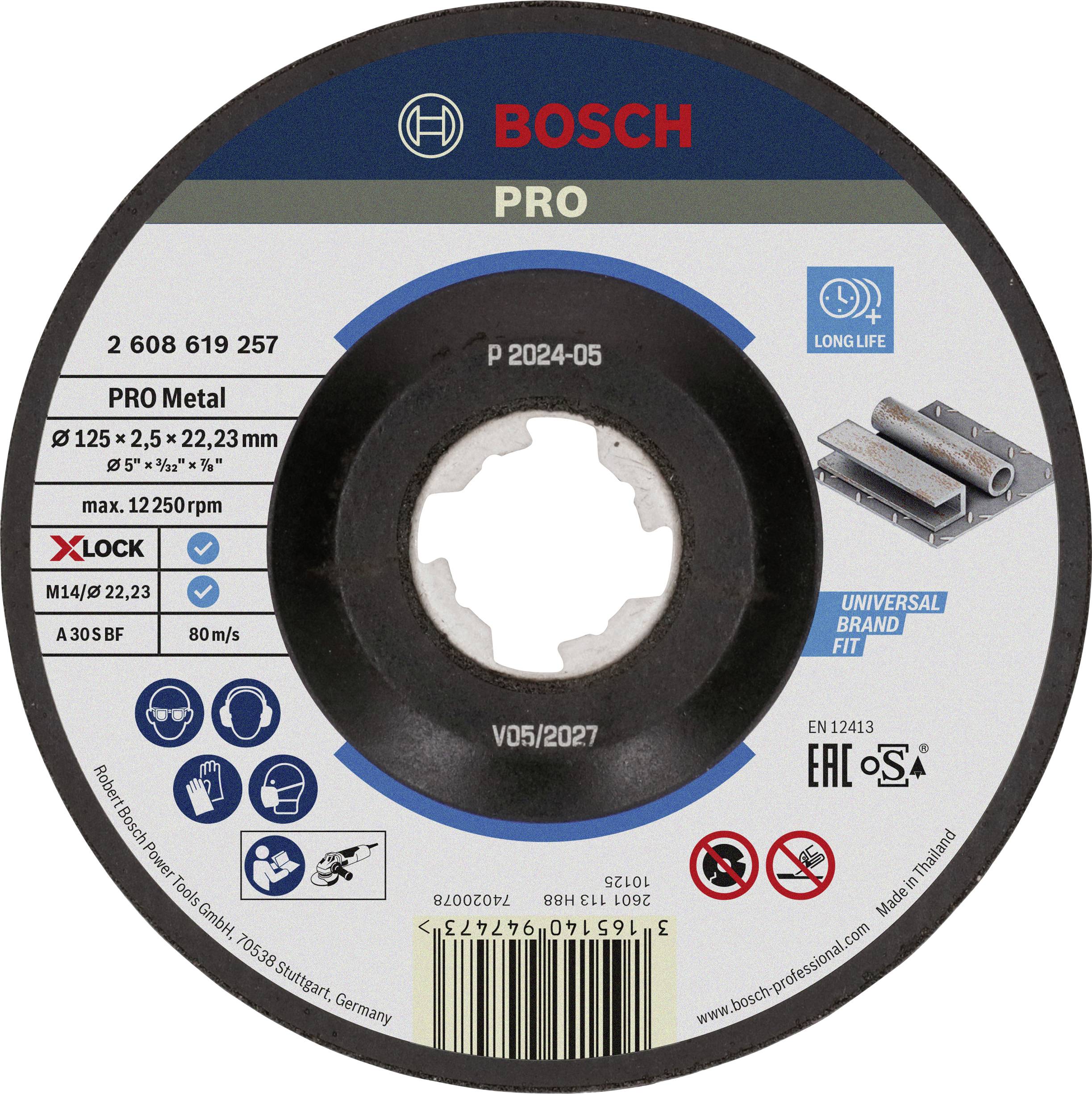 Bosch fémmegmunkáló csiszolótárcsa, 125 mm átmérőjű, X-Lock rendszerrel és univerzális illesztéssel, sarokcsiszolóhoz alkalmas.