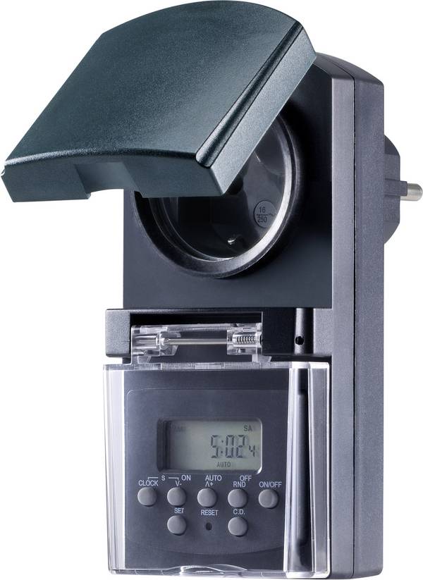 Sygonix SY-5044422 Dugalj időkapcsoló óra Digitális  Heti program  1800 W IP44 Visszaszámláló funkció, Véletlen kapcsolás funkció
