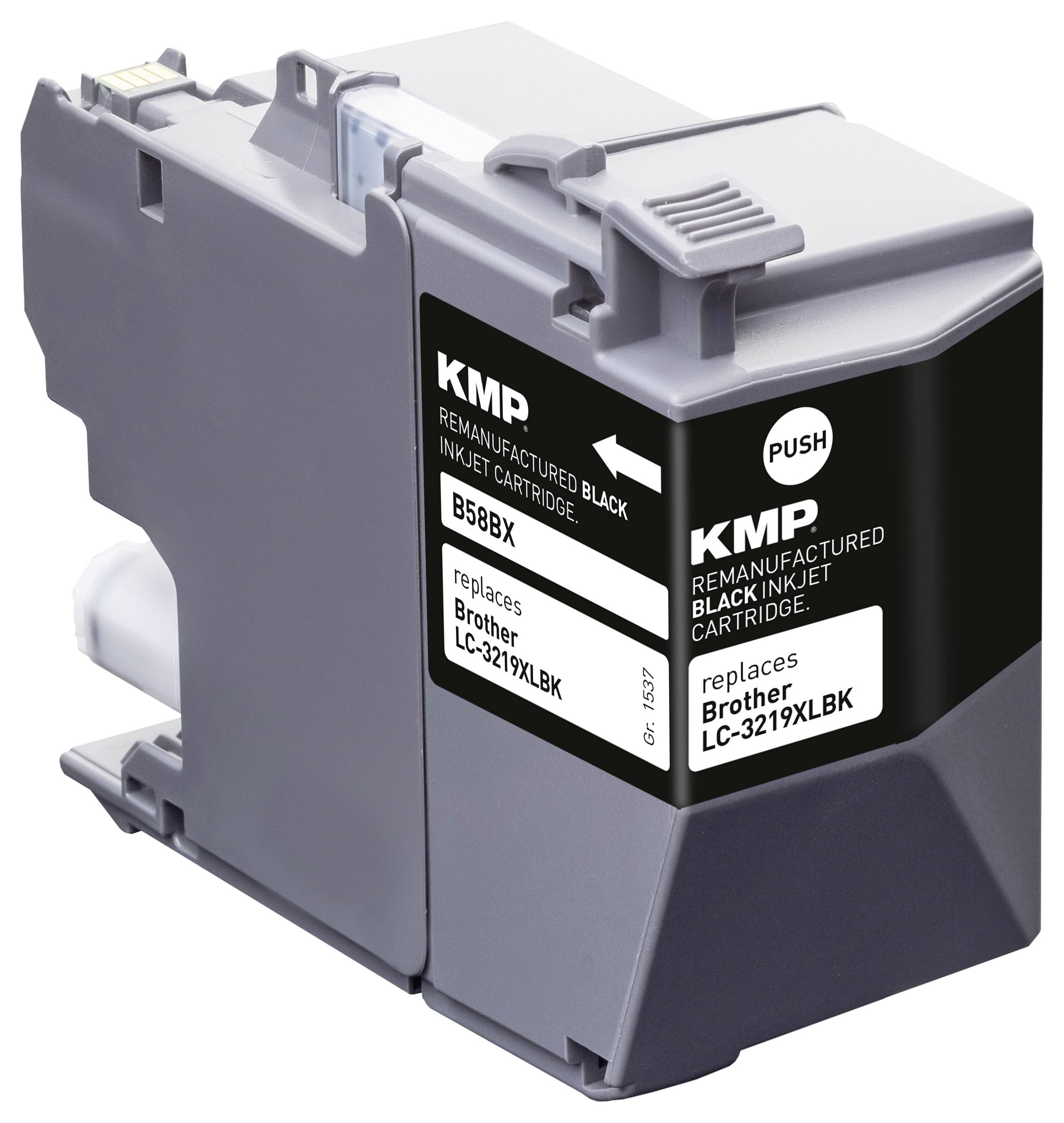 KMP újrafelhasznált fekete tintapatron, B58BX típus, kompatibilis a Brother LC-3219XLBK modellel.