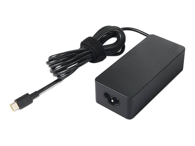 Fekete laptop-töltő kábellel és USB-C csatlakozóval, hordozható számítógépek töltésére alkalmas.