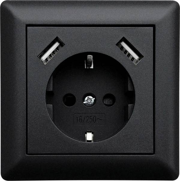 LEDmaxx USB1002 1 részes Süllyeszthető dugalj  USB-vel, Gyermekvédelem  Fekete