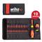 Wiha 19 részes csavarhúzó készlet, különféle bitekkel és markolatokkal, fekete táskában piros kiemelésekkel.