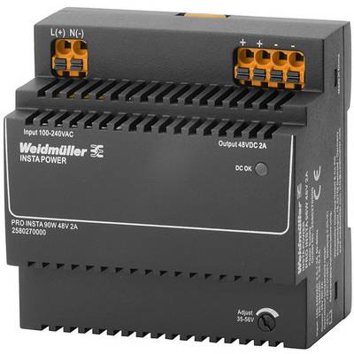 Weidmüller PRO INSTA 90W 48V 2A tápegység, bemeneti tartomány 100-240VAC, kimenet 48VDC 2A, szerelhető, beállítási funkcióval.